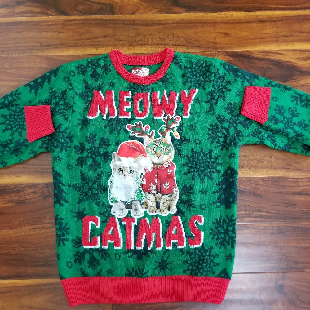 Meowy Catmas Womens Christmas Sweater Size M.